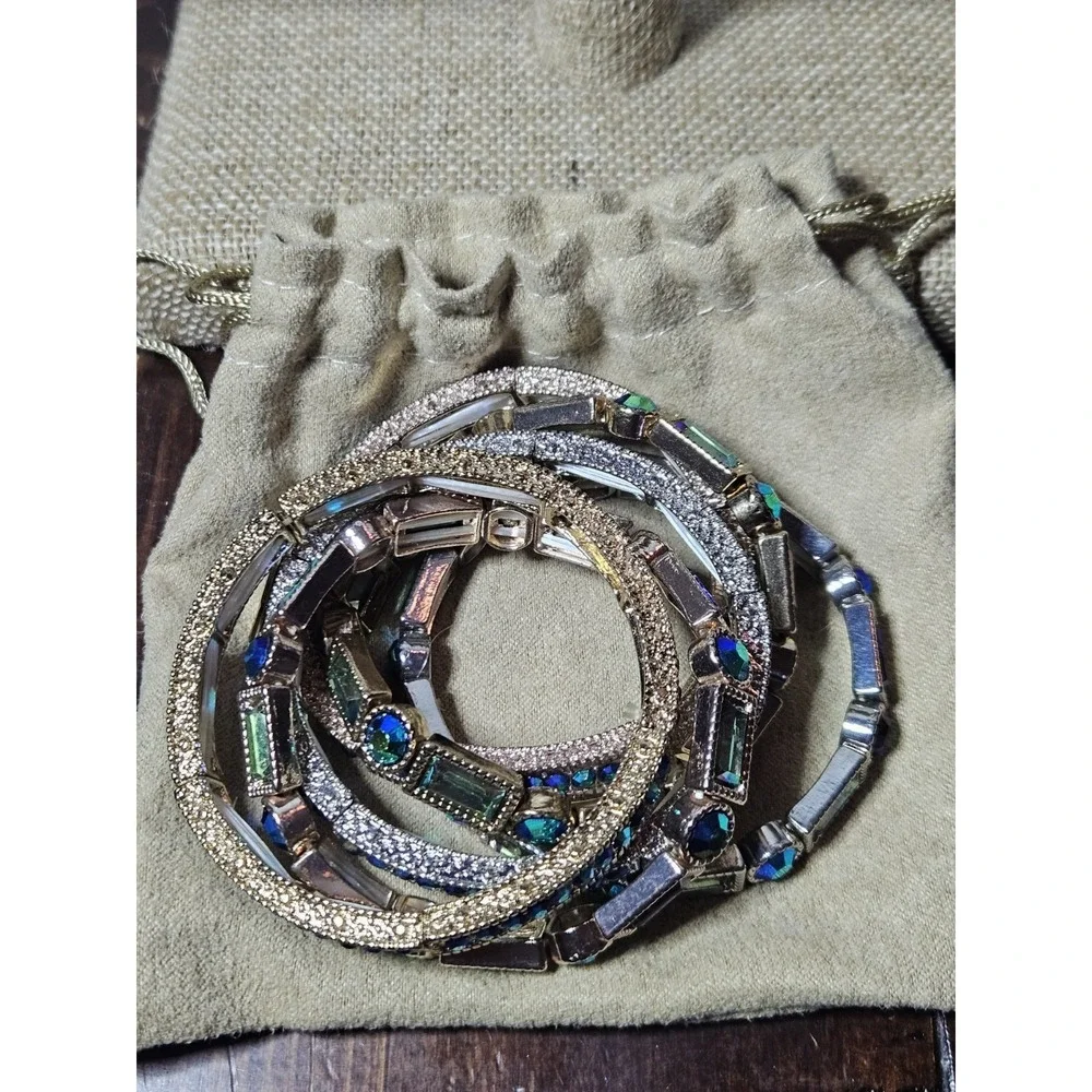 Off Park JTV 6 Pc Stretch Bracelet Set Y2K Mermaidcore Peacock Statement Crystal